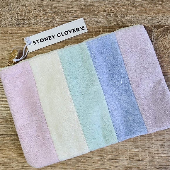 NWT STONEY CLOVER LANE Terry Cloth Color Block Rainbow Flat Zip Pouch Bag - Picture 1 of 8